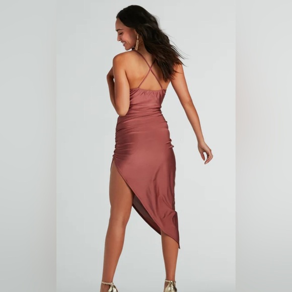 Windsor Women’s Eyes On You Asymmetrical Mini Dress In Brown Sz M - Picture 2 of 9